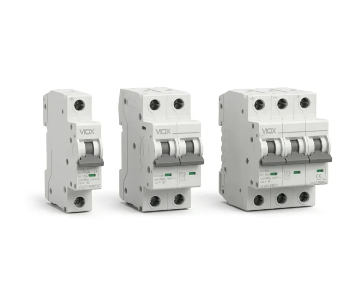 VOB3-63DC 1000V DC circuit breaker in 1P, 2P and 4P configurations