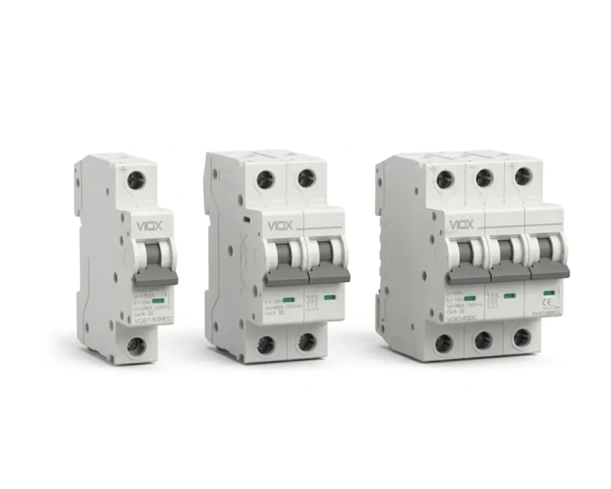 VOB3-63DC 1000V DC circuit breaker in 1P, 2P and 4P configurations